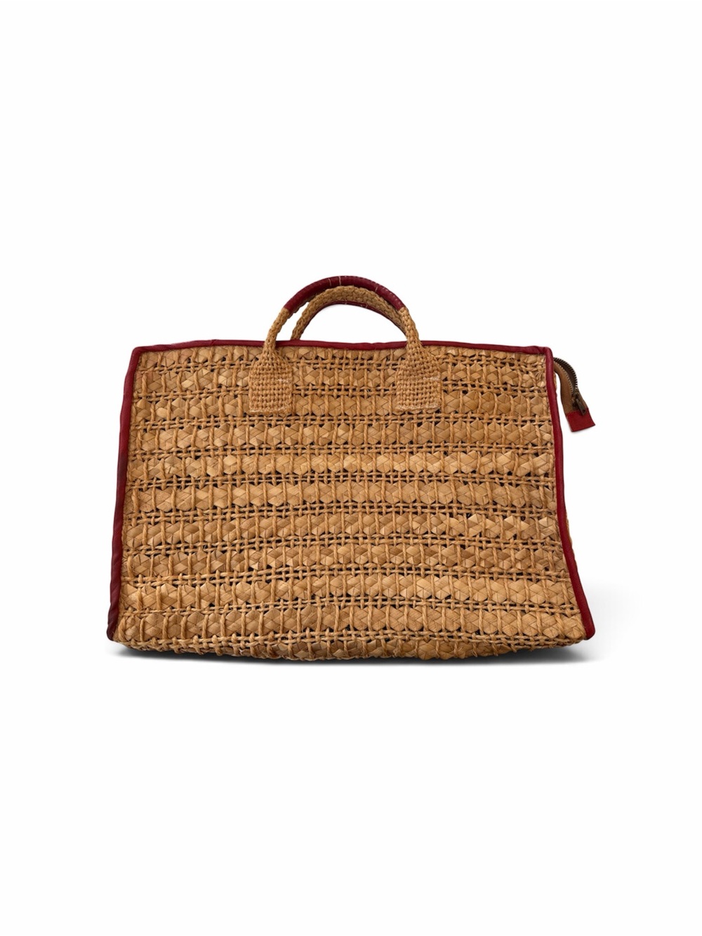 Roslyn of Barbados Vintage Woven Straw Clutch with Red Trim